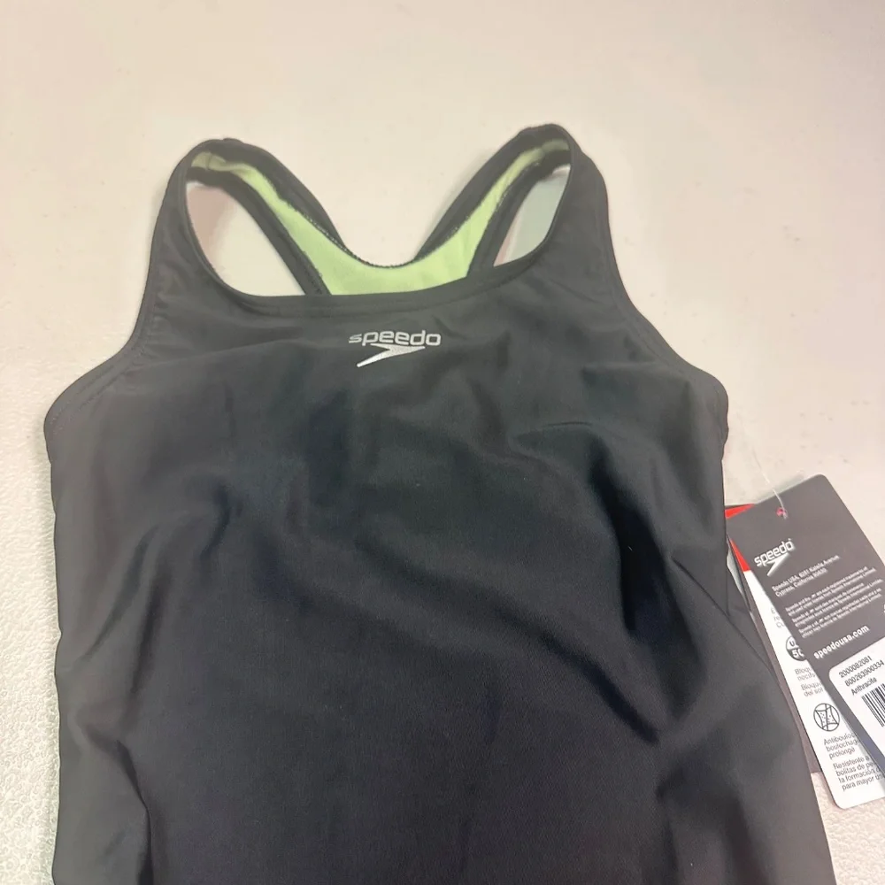 Speedo Black and Green One Piece Swimsuit. Sz 5.